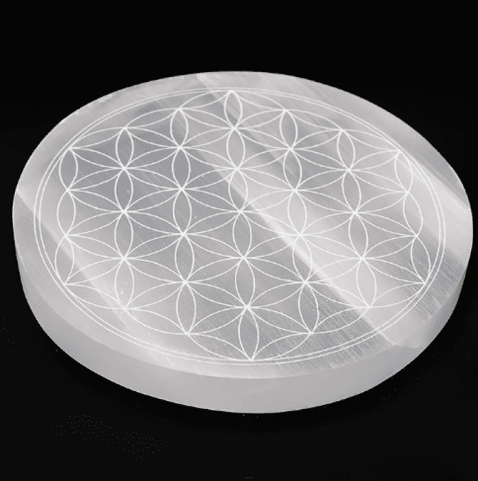 PLAQUE SÉLÉNITE A+ FLEUR DE VIE 140MM (1 PIÈCE)