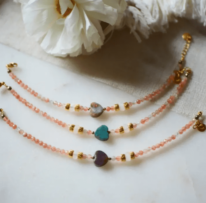 BRACELET LAURE SUNSTONE HEART INDIAN AGATE