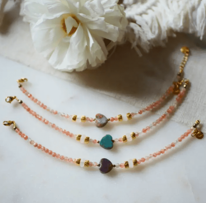 BRACELET LAURE SUNSTONE HEART INDIAN AGATE