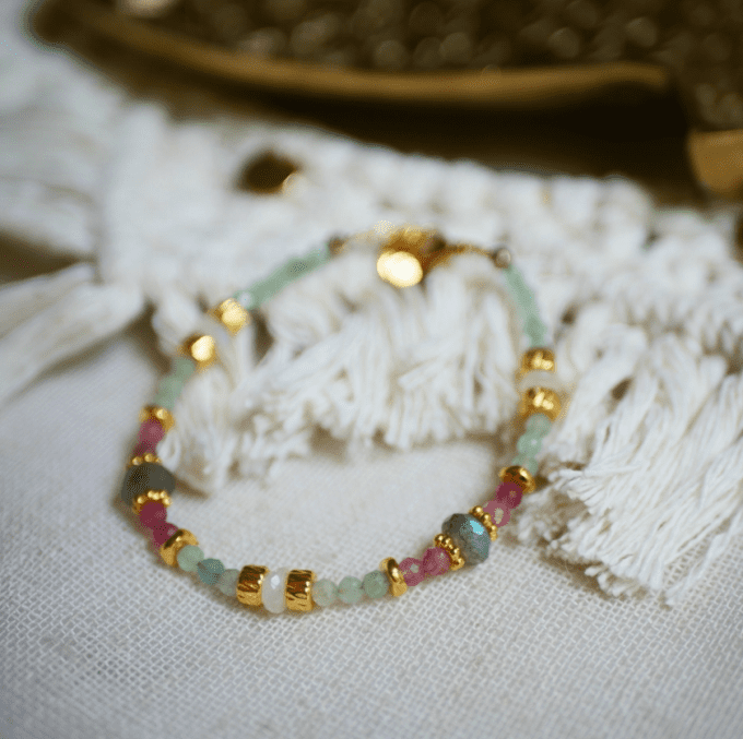 BRACELET PRERANA AVENTURINE, TOURMALINE ROSE, LABRADORITE