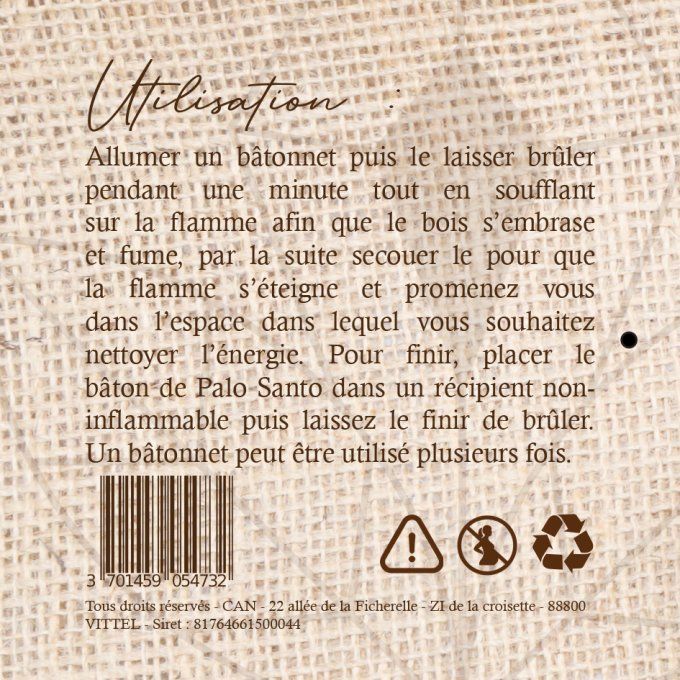 PALO SANTO du Pérou (lot de 3)